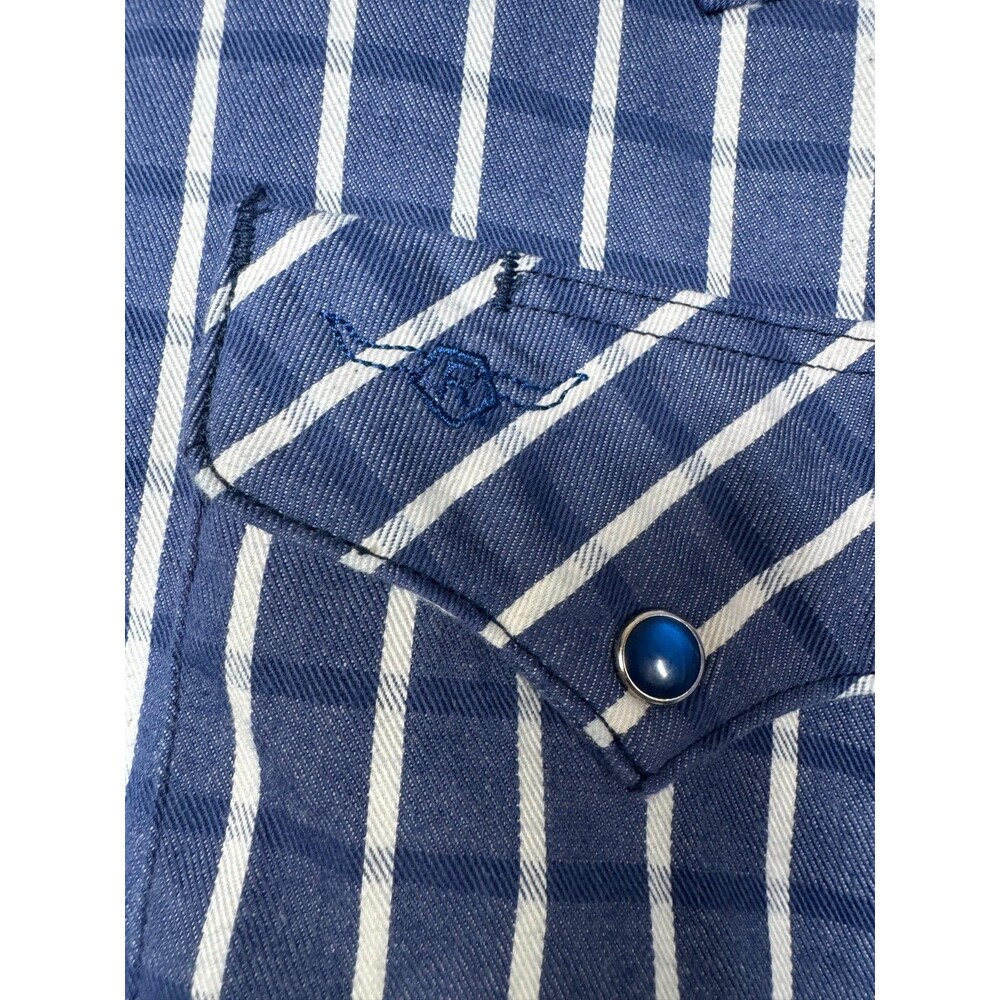 Flying R Ranchwear Mens 4XL‎ Blue White Plaid Pearl Snap Western Made in USA - Picture 7 of 11